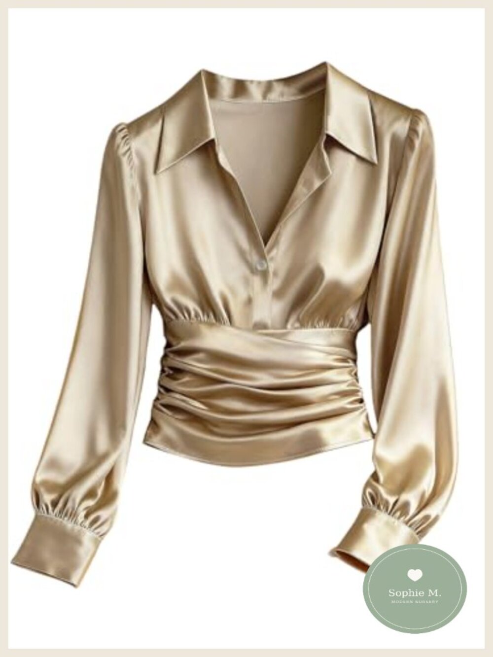 Long Sleeve Satin Blouse Ruched Button Down Dressy Work Top